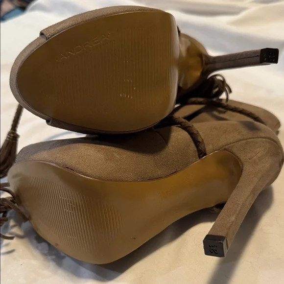 Andrea by Sadek Brown Braided-Wrap Suede‎ Heeled Ankle Boots, Women’s Size 8” - Picture 6 of 9